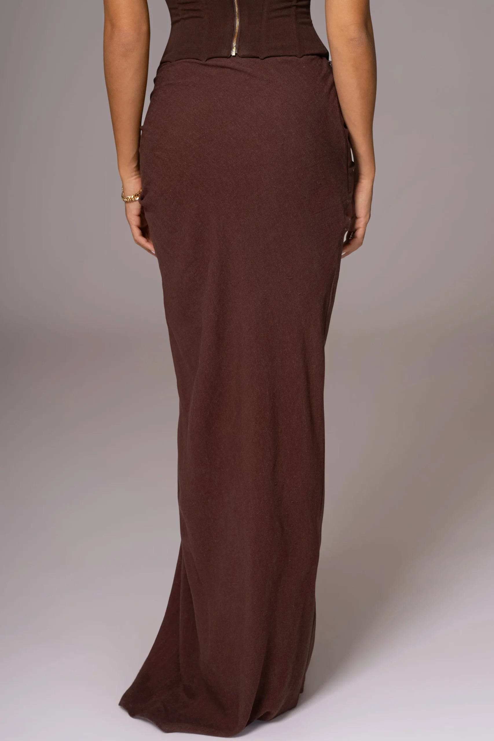 JLUXLABEL Chocolate Noelia Linen Slit Skirt