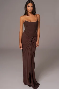 JLUXLABEL Chocolate Noelia Linen Slit Skirt