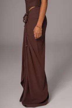 JLUXLABEL Chocolate Noelia Linen Slit Skirt