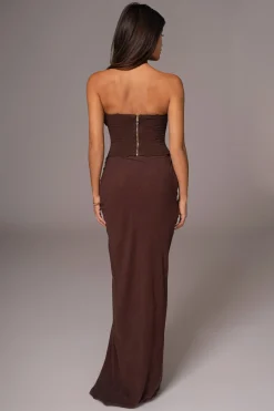 JLUXLABEL Chocolate Noelia Linen Slit Skirt