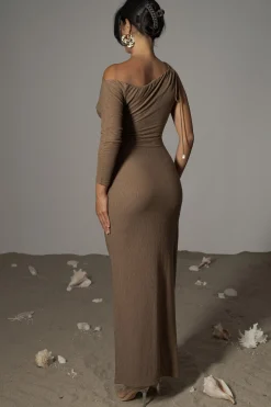 JLUXLABEL Chocolate Odelia Crinkled Maxi Dress