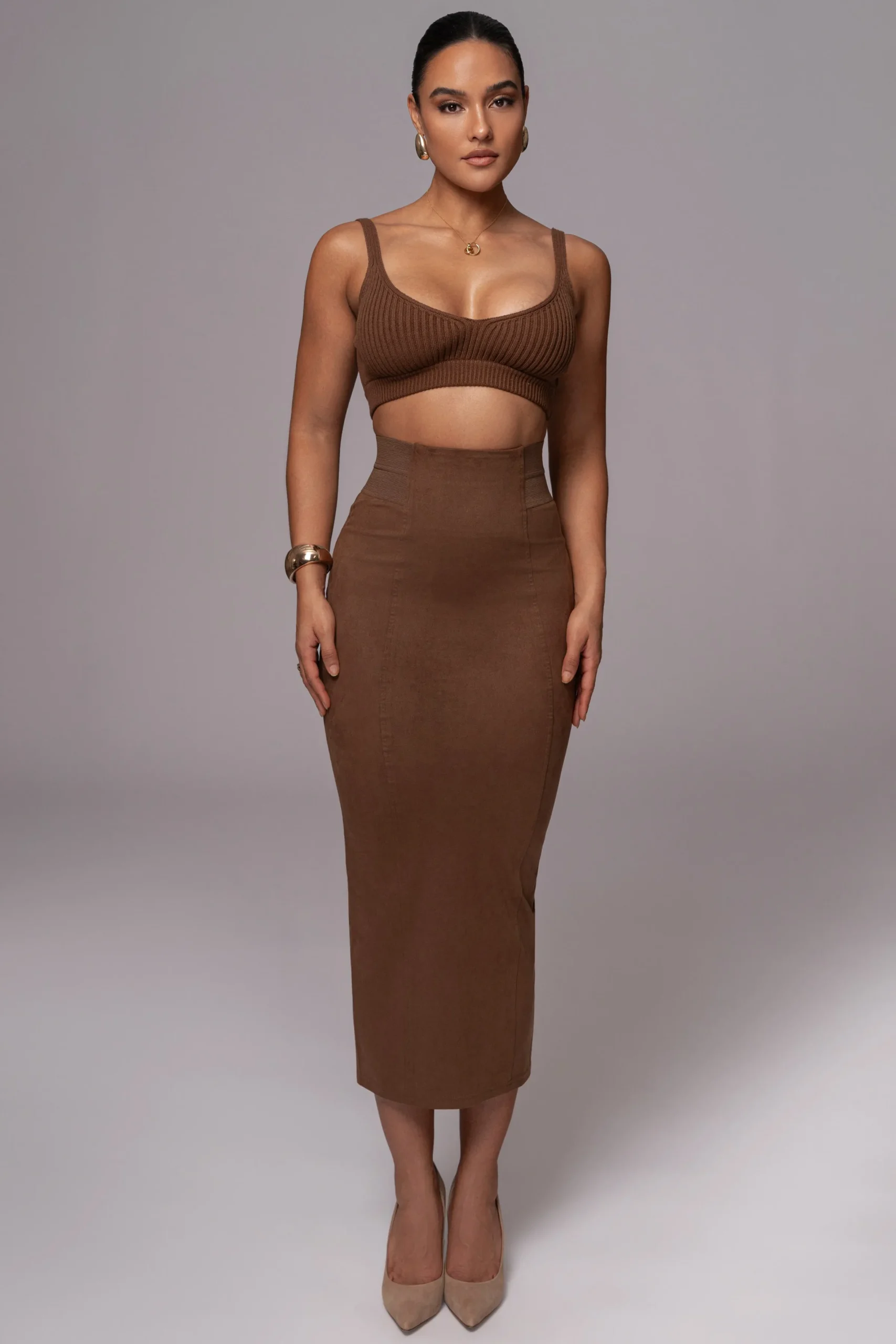 JLUXLABEL Chocolate Phoenix Suede Skirt