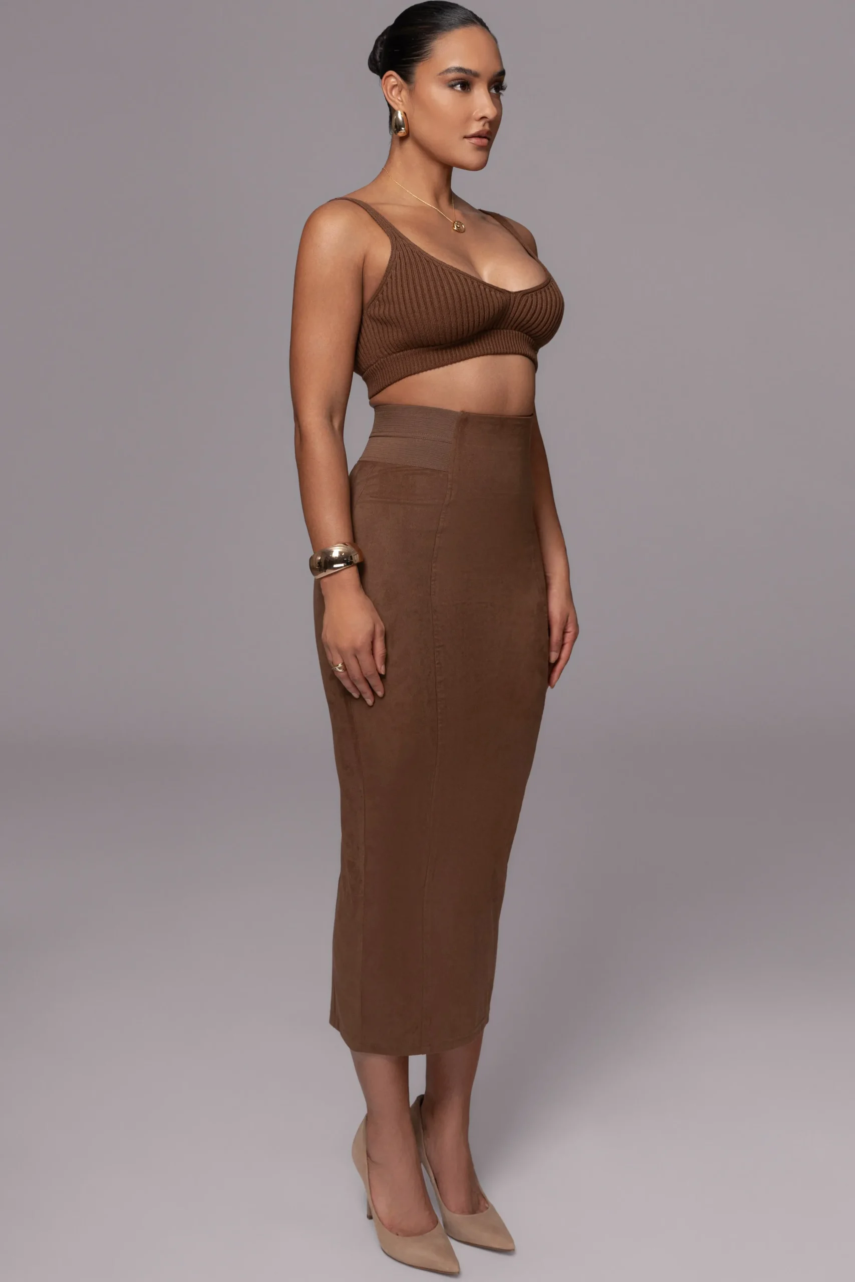 JLUXLABEL Chocolate Phoenix Suede Skirt