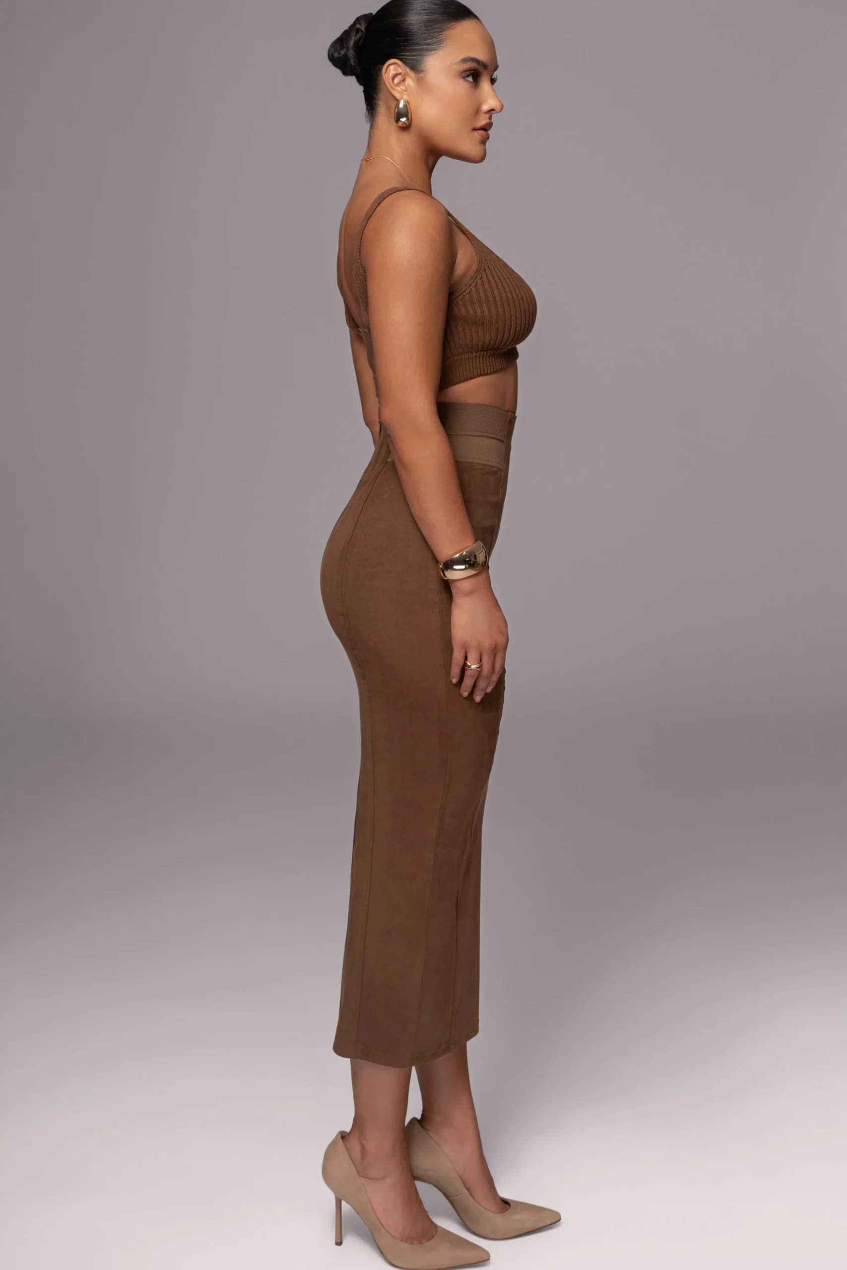 JLUXLABEL Chocolate Phoenix Suede Skirt