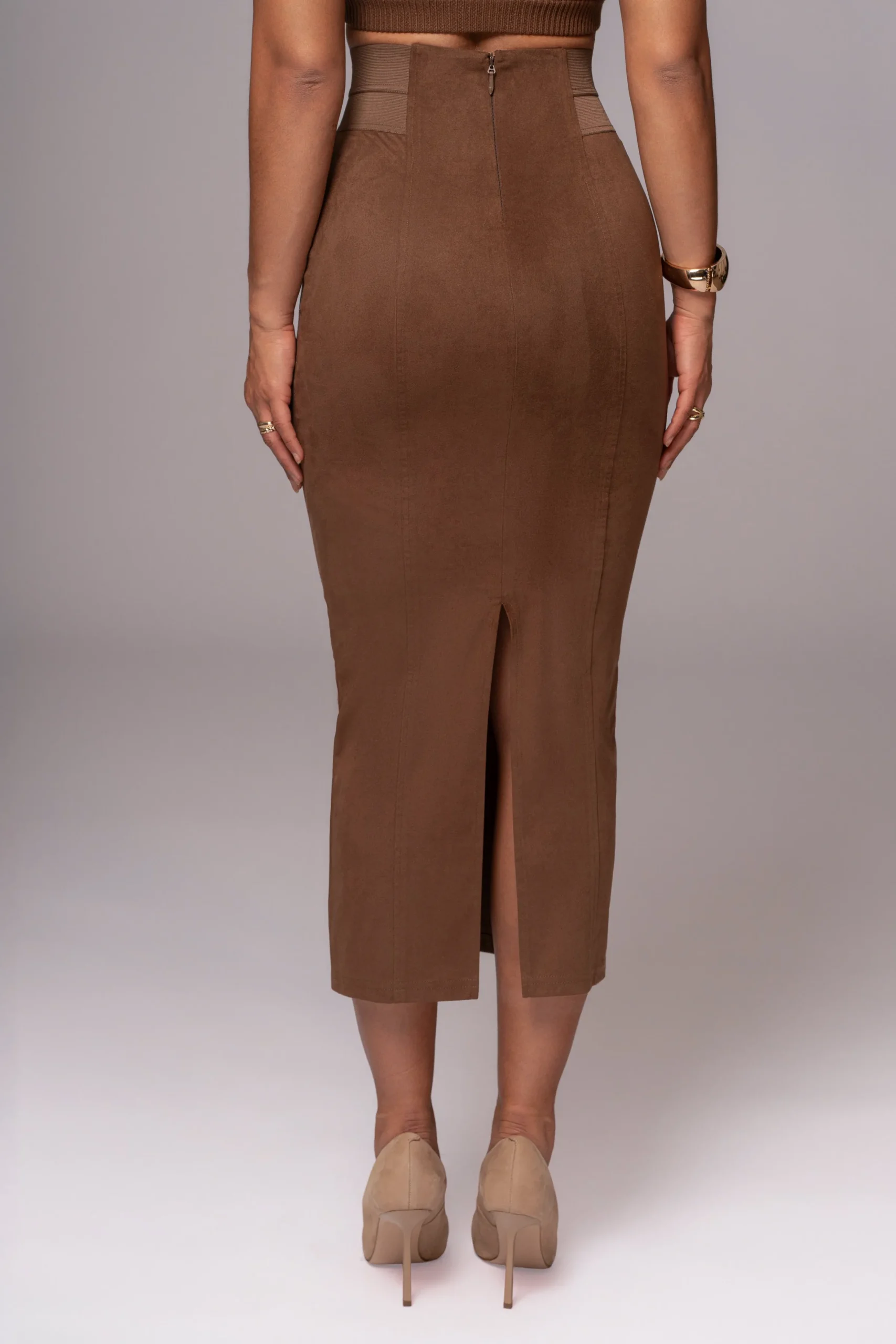 JLUXLABEL Chocolate Phoenix Suede Skirt
