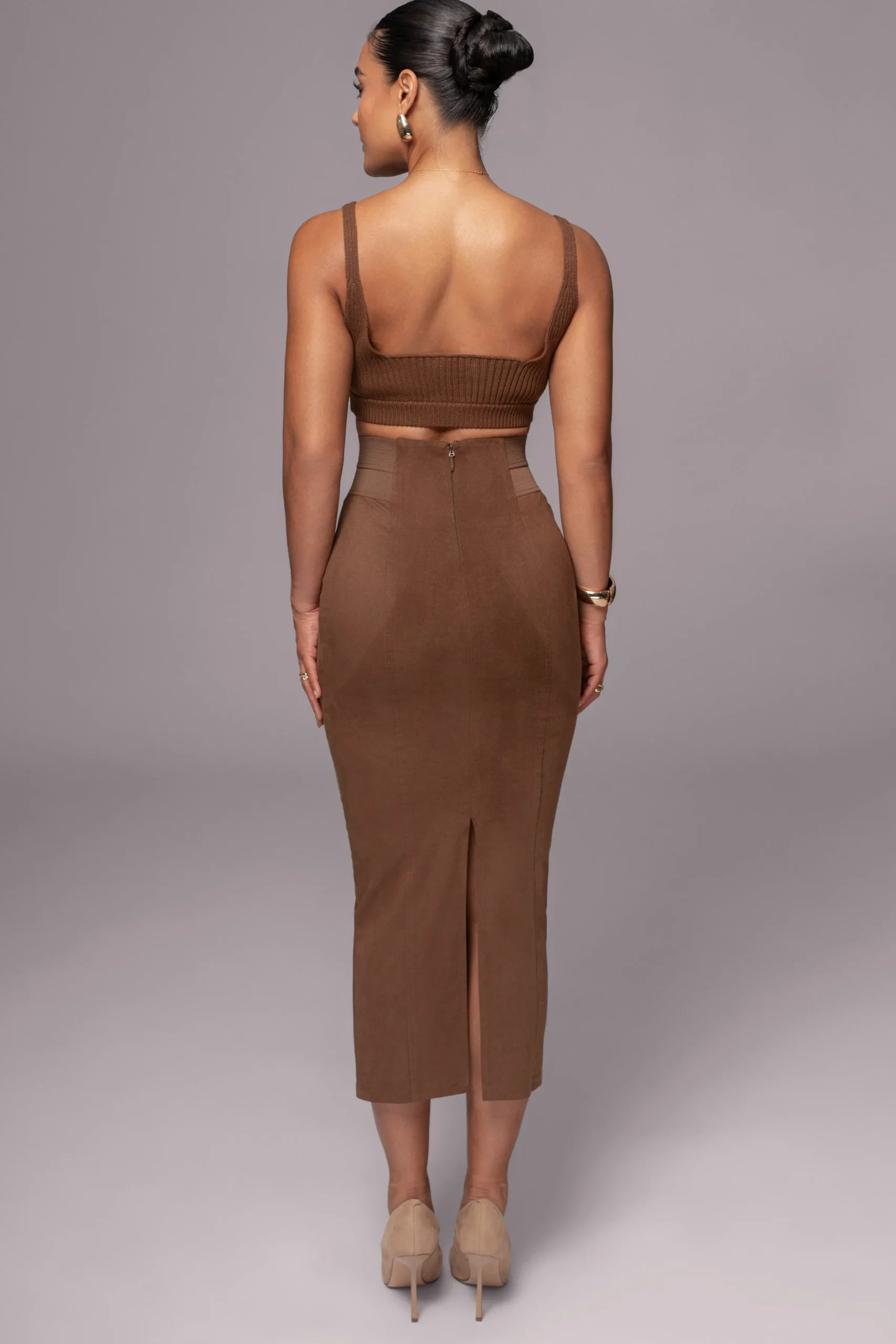 JLUXLABEL Chocolate Phoenix Suede Skirt