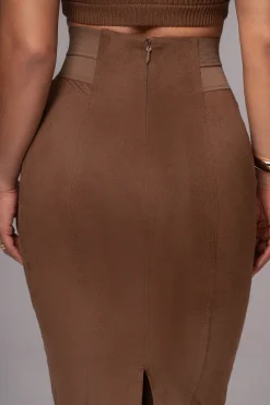JLUXLABEL Chocolate Phoenix Suede Skirt