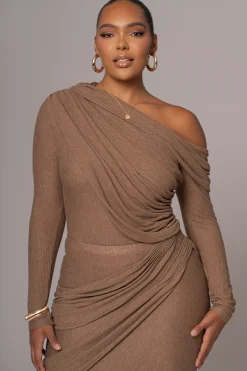 JLUXLABEL Chocolate Textured One Shoulder Bodysuit