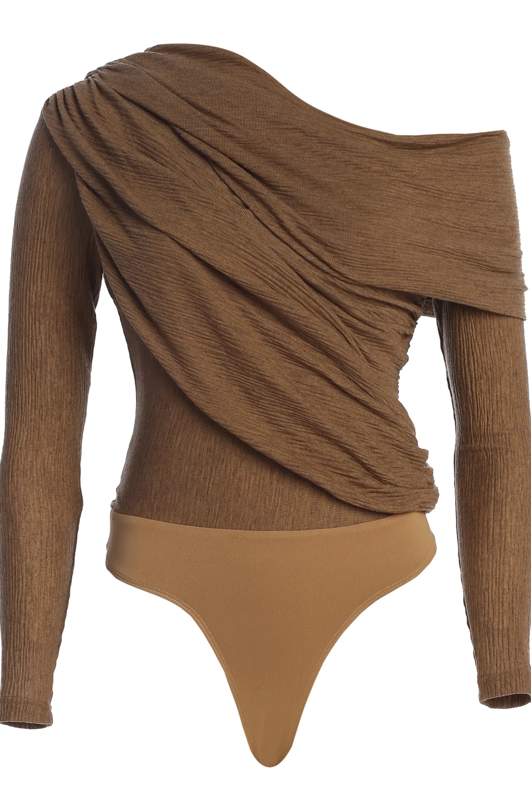 JLUXLABEL Chocolate Textured One Shoulder Bodysuit