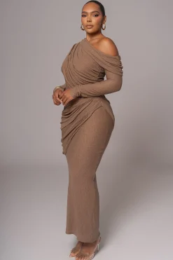 JLUXLABEL Chocolate Textured One Shoulder Bodysuit