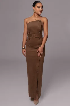 JLUXLABEL Chocolate Xena Suede Maxi Dress