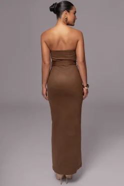 JLUXLABEL Chocolate Xena Suede Maxi Dress