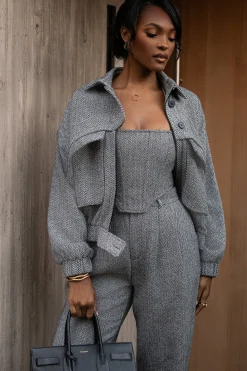 JLUXLABEL Classic Herringbone Bomber Jacket