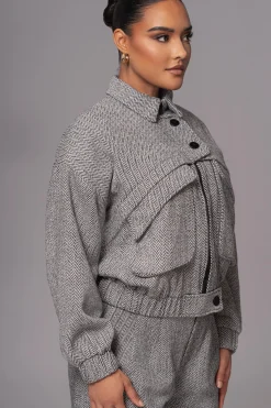 JLUXLABEL Classic Herringbone Bomber Jacket