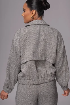 JLUXLABEL Classic Herringbone Bomber Jacket