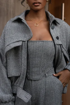 JLUXLABEL Classic Herringbone Bomber Jacket