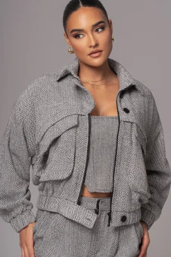 JLUXLABEL Classic Herringbone Bomber Jacket