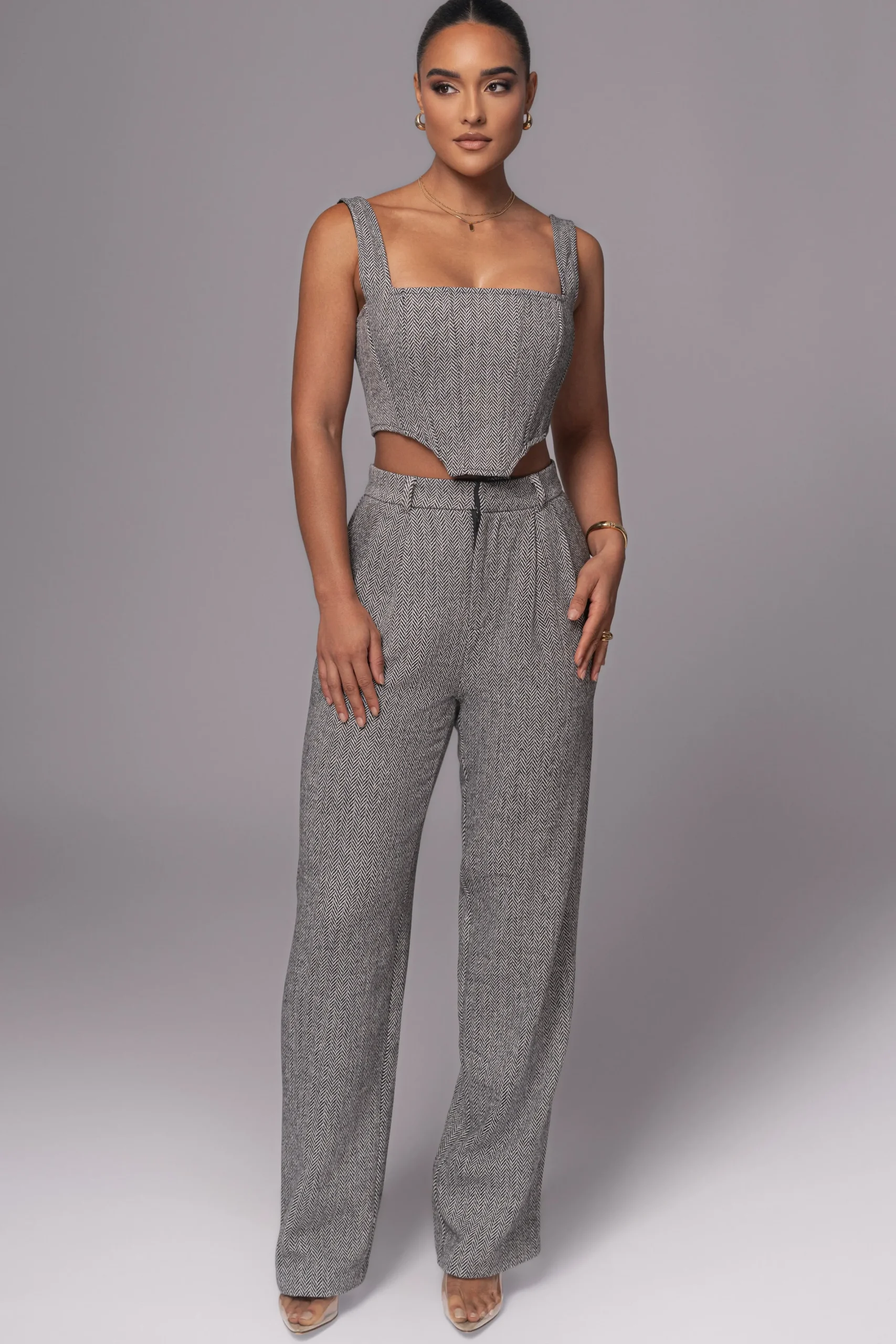 JLUXLABEL Classic Herringbone Corset Top