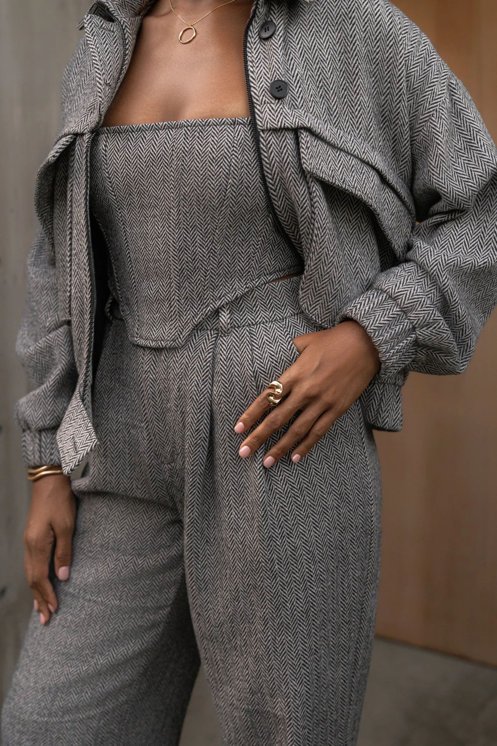 JLUXLABEL Classic Herringbone Corset Top