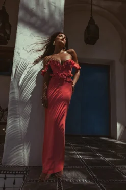 JLUXLABEL Coral Brighter Days Linen Maxi Dress