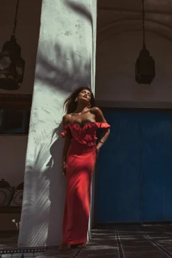 JLUXLABEL Coral Brighter Days Linen Maxi Dress