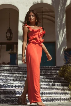 JLUXLABEL Coral Brighter Days Linen Maxi Dress