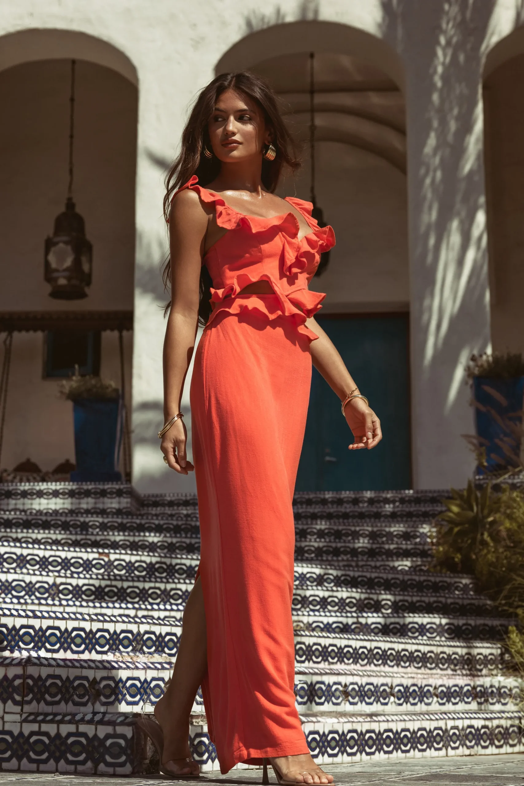 JLUXLABEL Coral Brighter Days Linen Maxi Dress