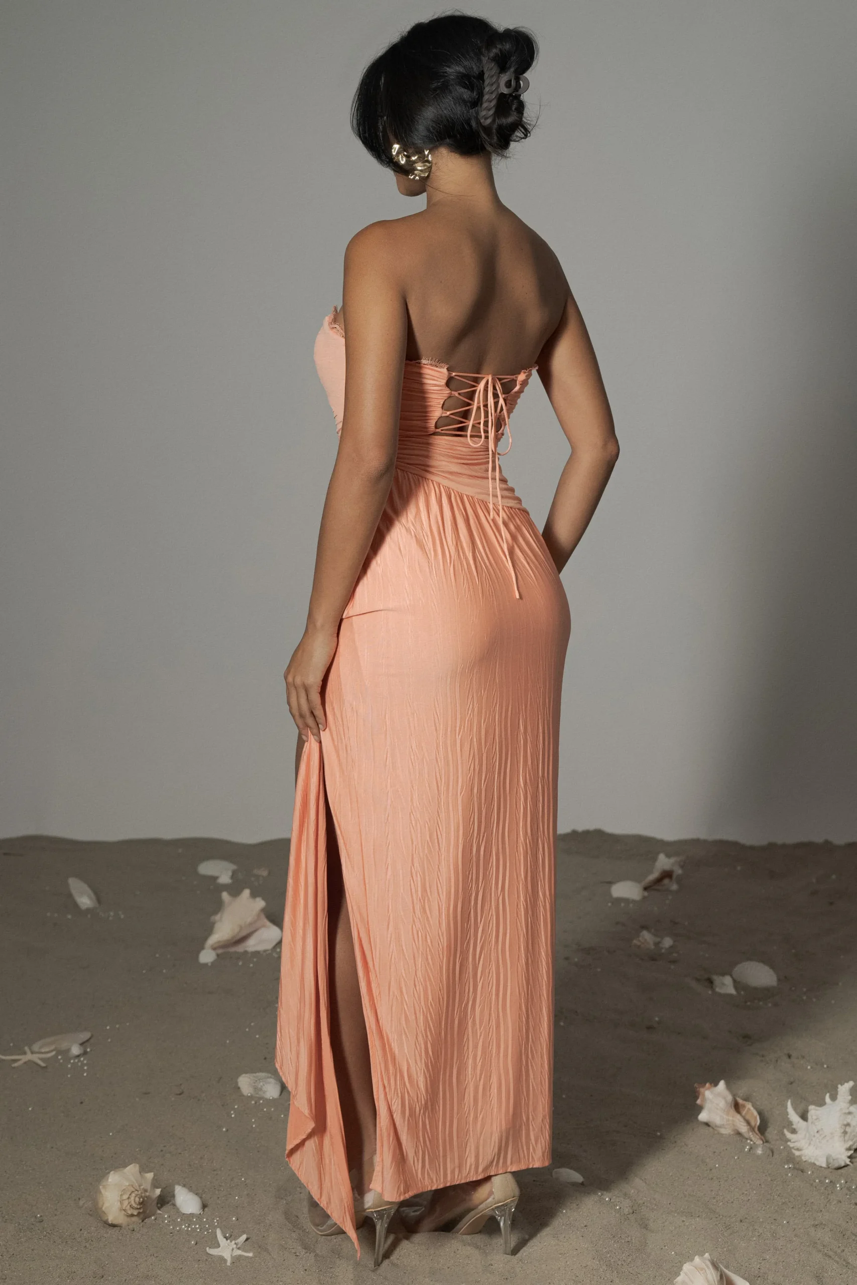 JLUXLABEL Coral Celestial Drape Maxi Dress