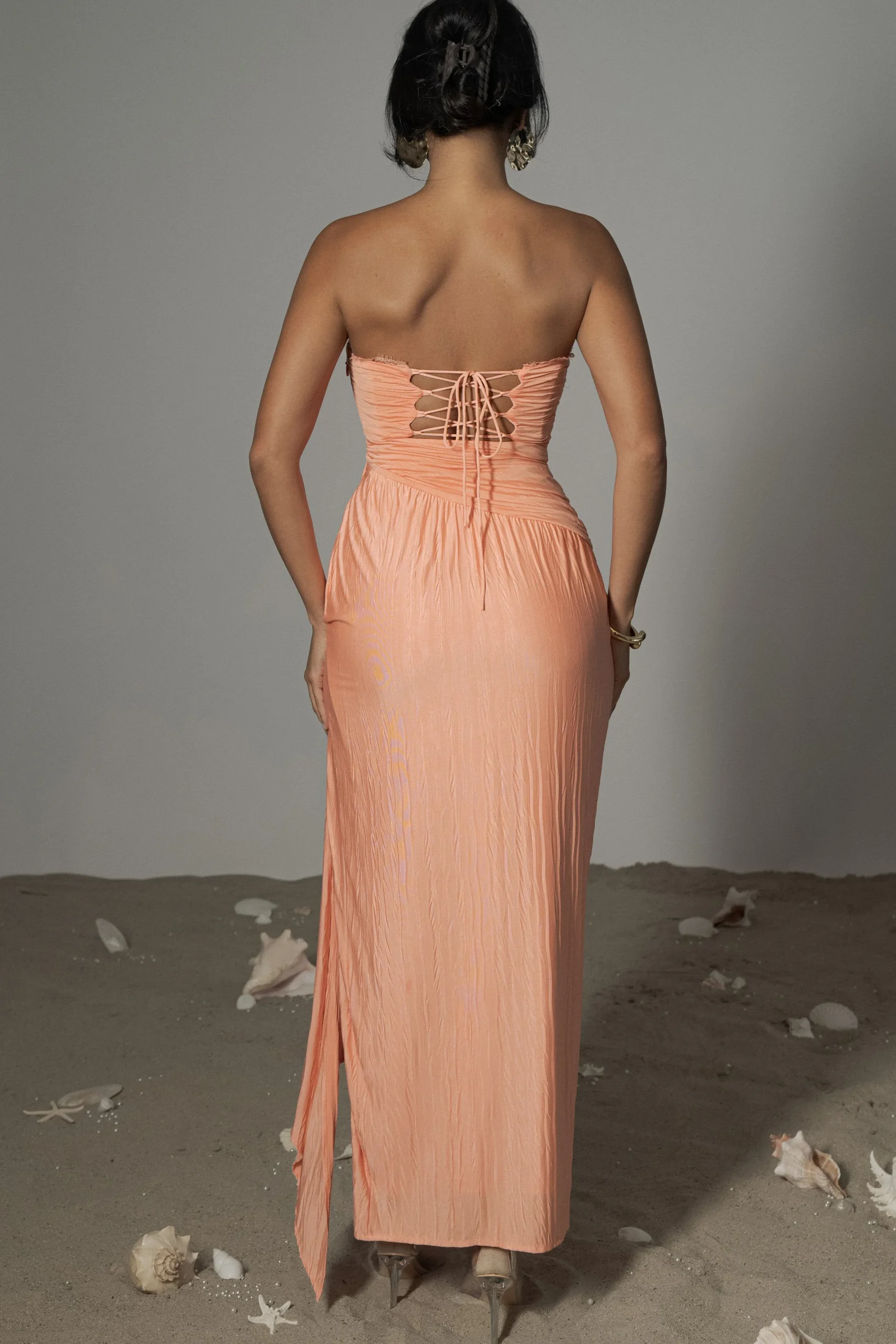 JLUXLABEL Coral Celestial Drape Maxi Dress