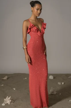 JLUXLABEL Coral Midnight Sparkle Maxi Dress