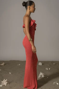 JLUXLABEL Coral Midnight Sparkle Maxi Dress
