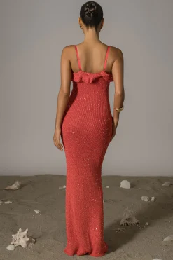 JLUXLABEL Coral Midnight Sparkle Maxi Dress