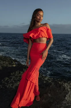 JLUXLABEL Coral Sienna Ruffled Skirt Set