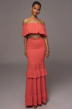 JLUXLABEL Coral Sienna Ruffled Skirt Set