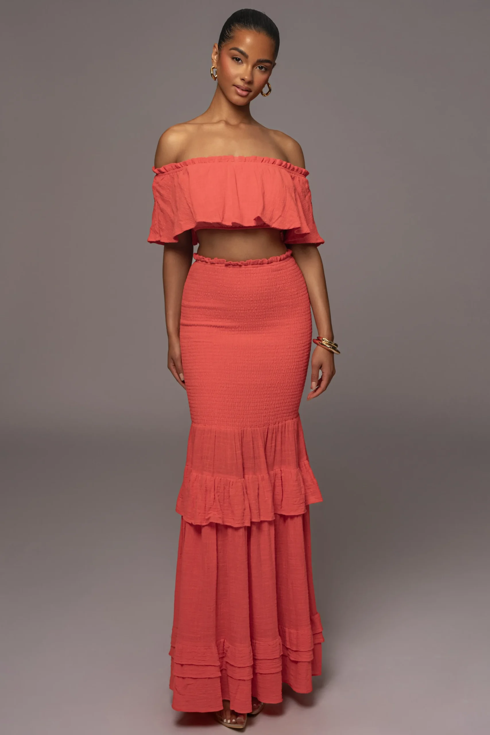 JLUXLABEL Coral Sienna Ruffled Skirt Set