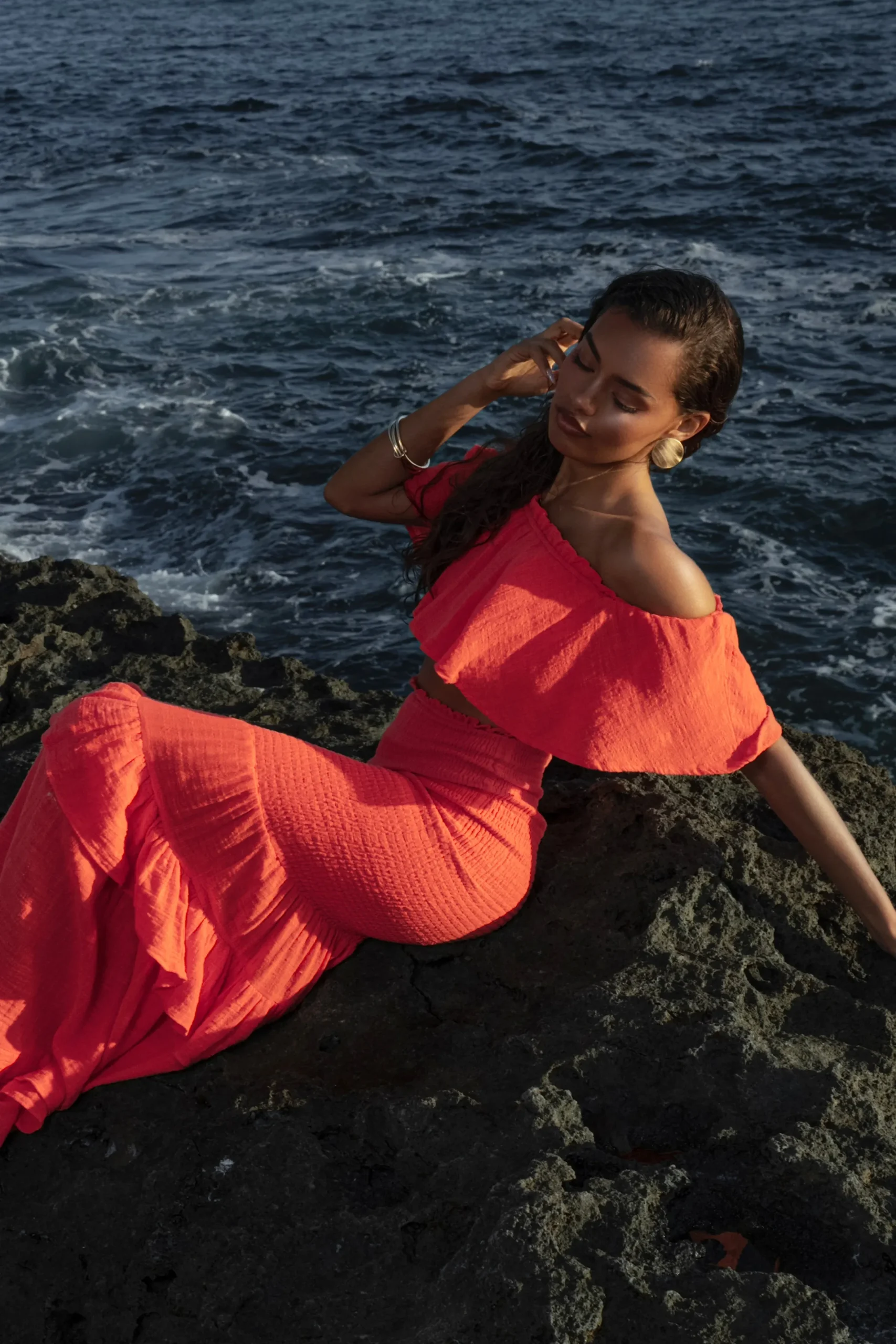 JLUXLABEL Coral Sienna Ruffled Skirt Set
