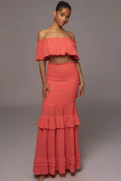 JLUXLABEL Coral Sienna Ruffled Skirt Set