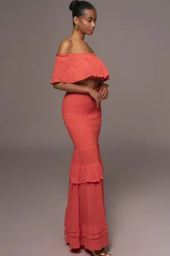 JLUXLABEL Coral Sienna Ruffled Skirt Set