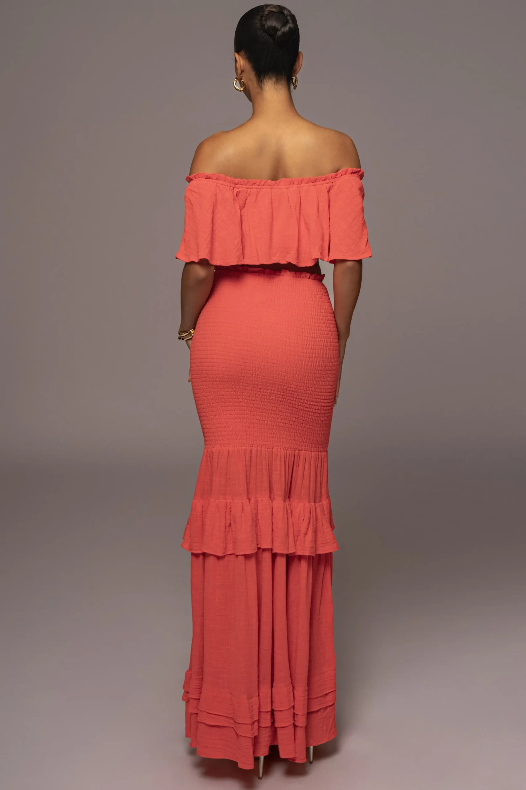 JLUXLABEL Coral Sienna Ruffled Skirt Set