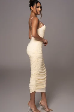 JLUXLABEL Cream Arcadia Mesh Midi Dress