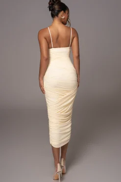 JLUXLABEL Cream Arcadia Mesh Midi Dress