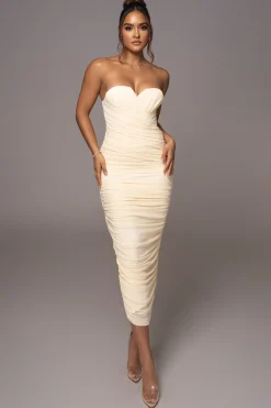 JLUXLABEL Cream Arcadia Mesh Midi Dress