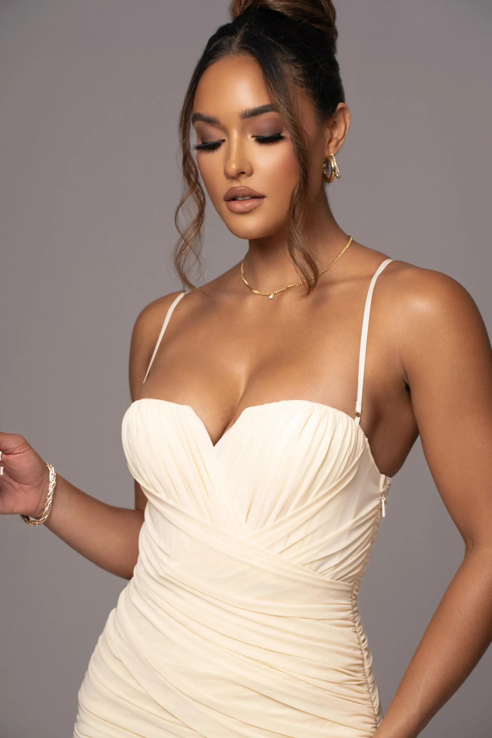 JLUXLABEL Cream Arcadia Mesh Midi Dress