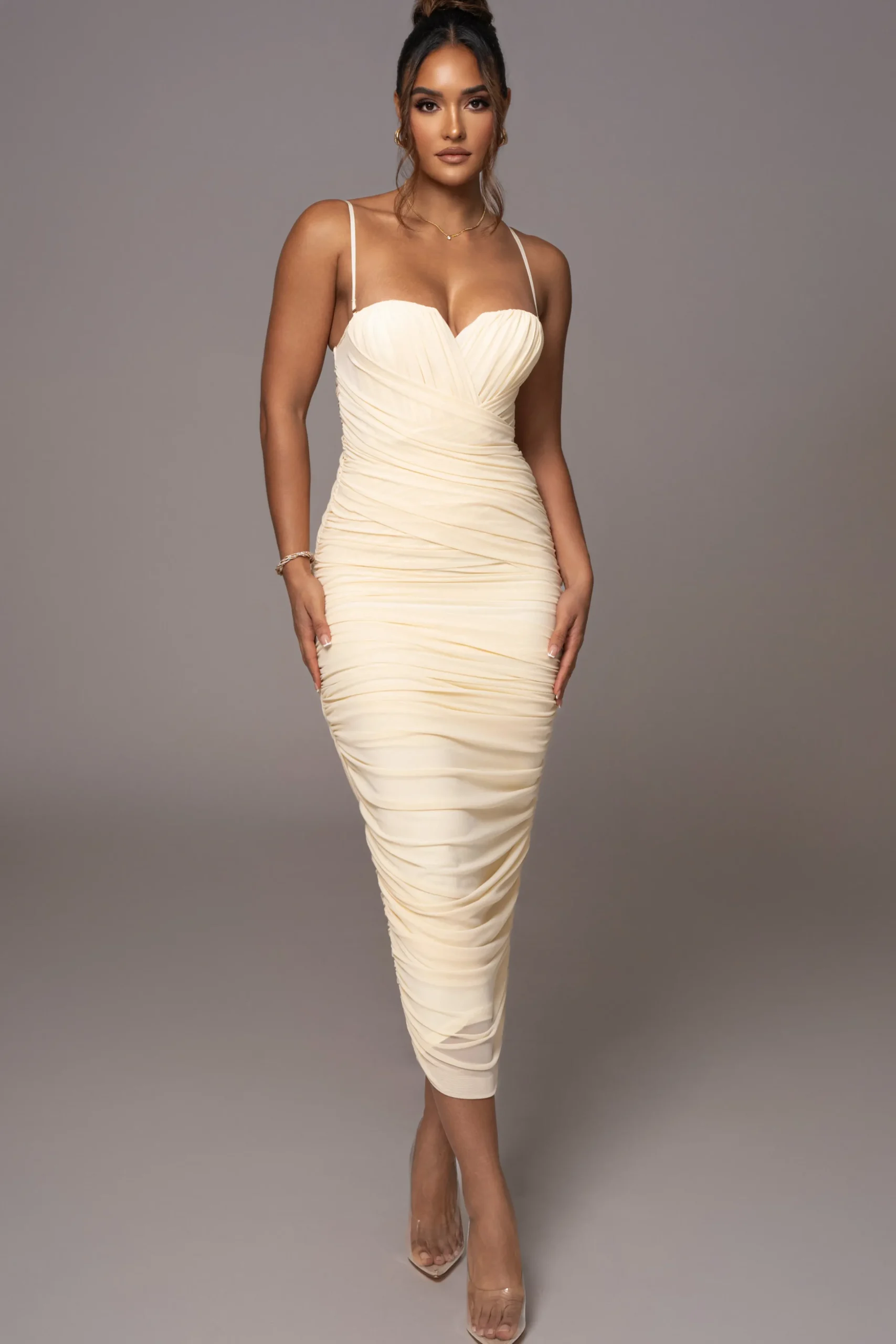 JLUXLABEL Cream Arcadia Mesh Midi Dress