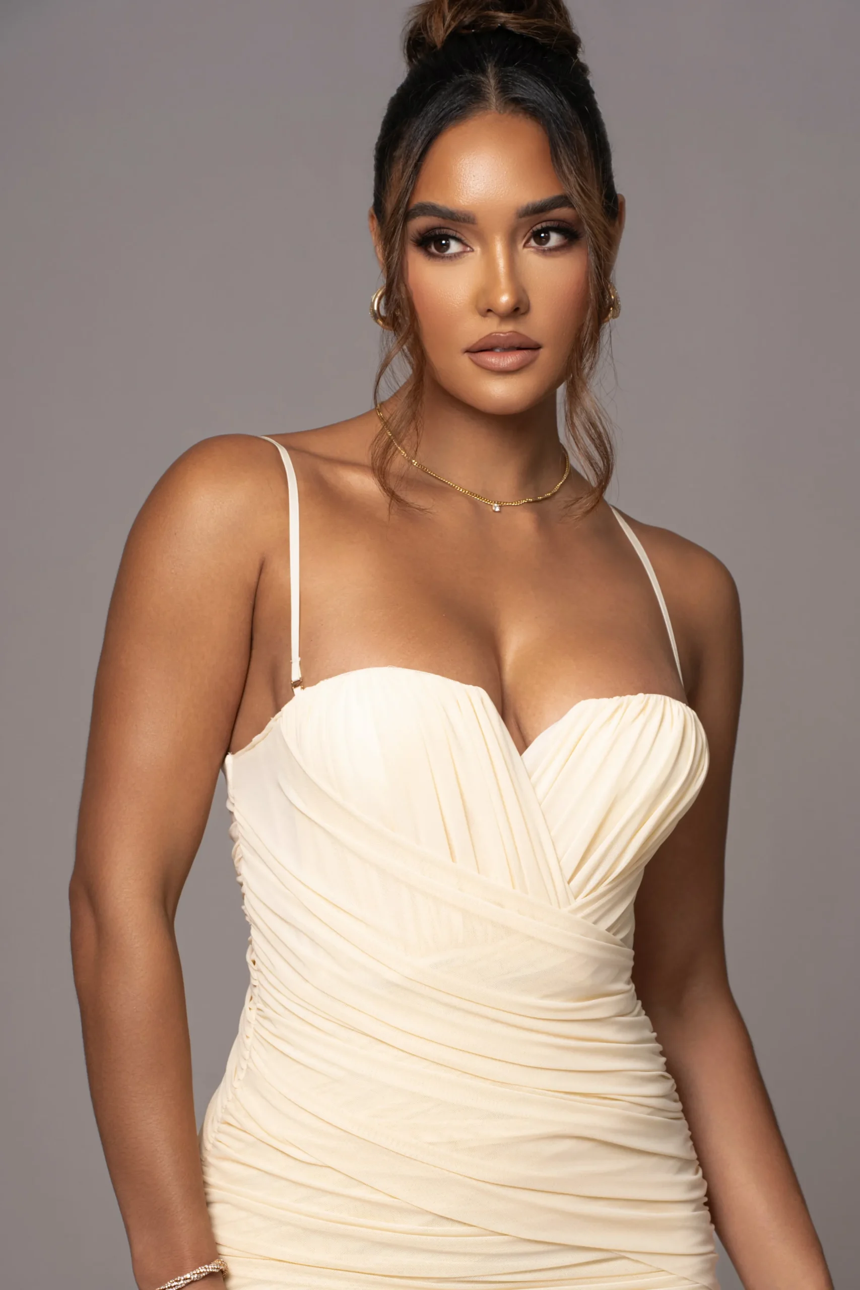 JLUXLABEL Cream Arcadia Mesh Midi Dress