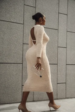 JLUXLABEL Cream Autumn Knit Maxi Dress