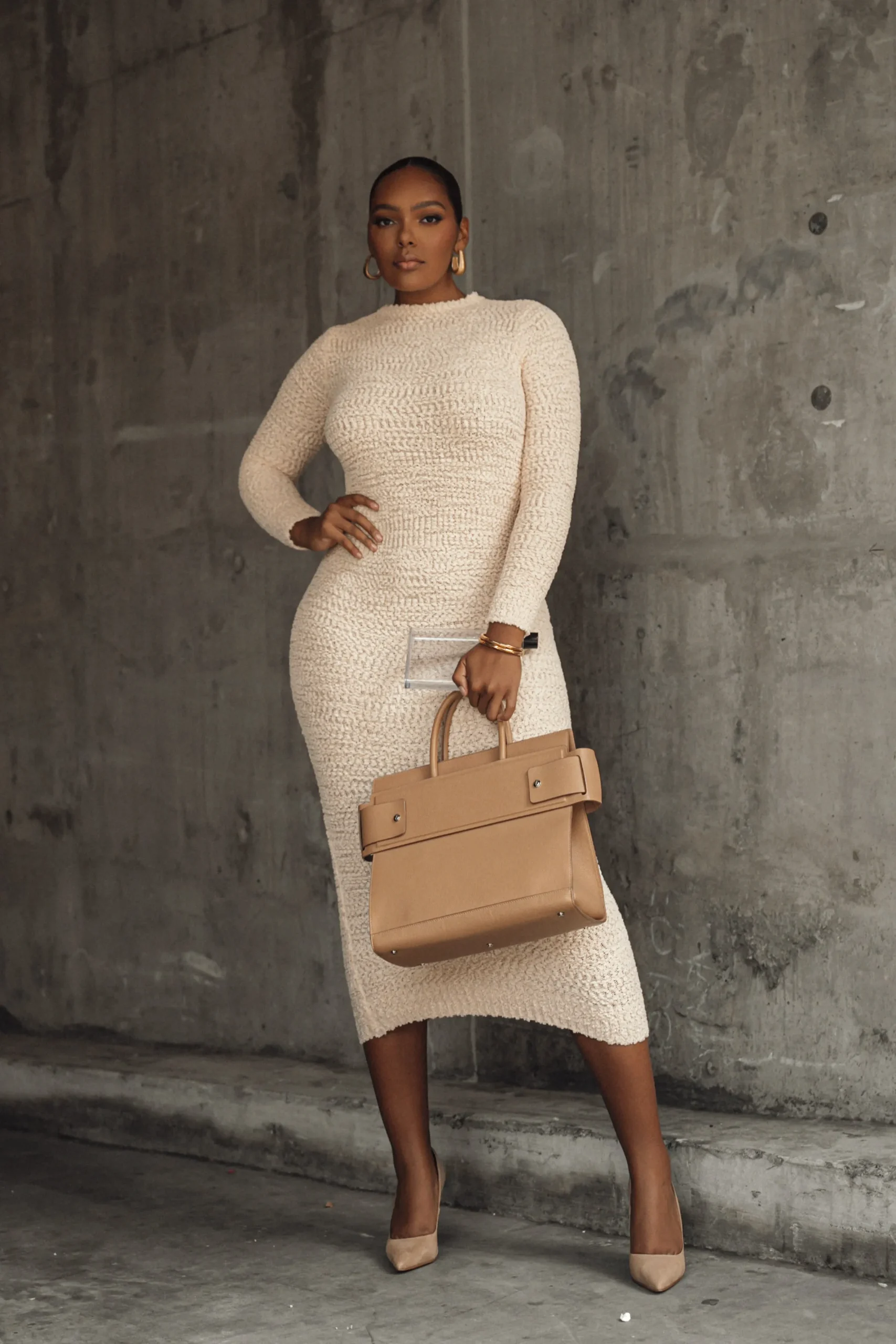 JLUXLABEL Cream Autumn Knit Maxi Dress