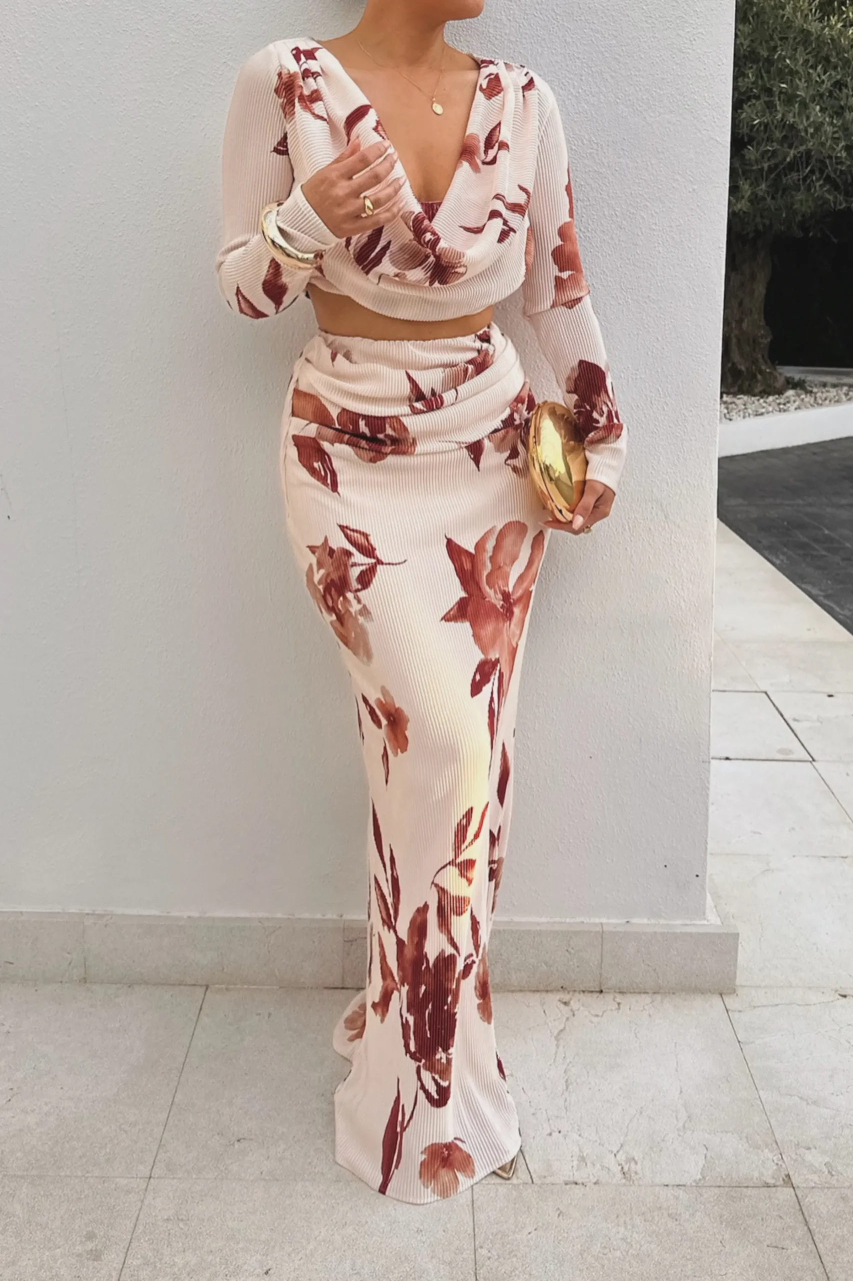 JLUXLABEL Cream Floral Haidyn Skirt Set