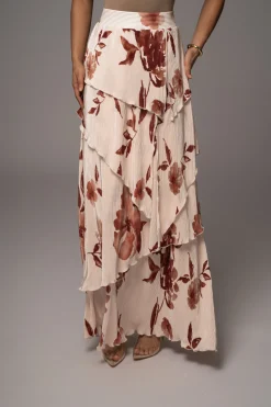 JLUXLABEL Cream Floral Kamira Tiered Skirt