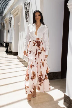 JLUXLABEL Cream Floral Kamira Tiered Skirt
